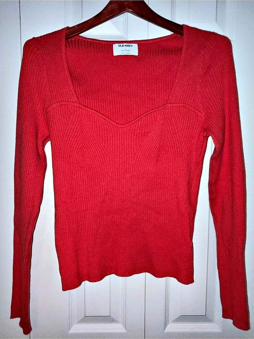 Old Navy Fitted Rib-Knit Sweater Red Scoop Neck Large